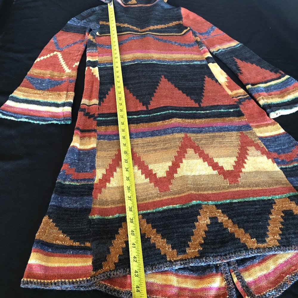 Free People Long Pattern Hooded Cardi Size M - Picture 9 of 12